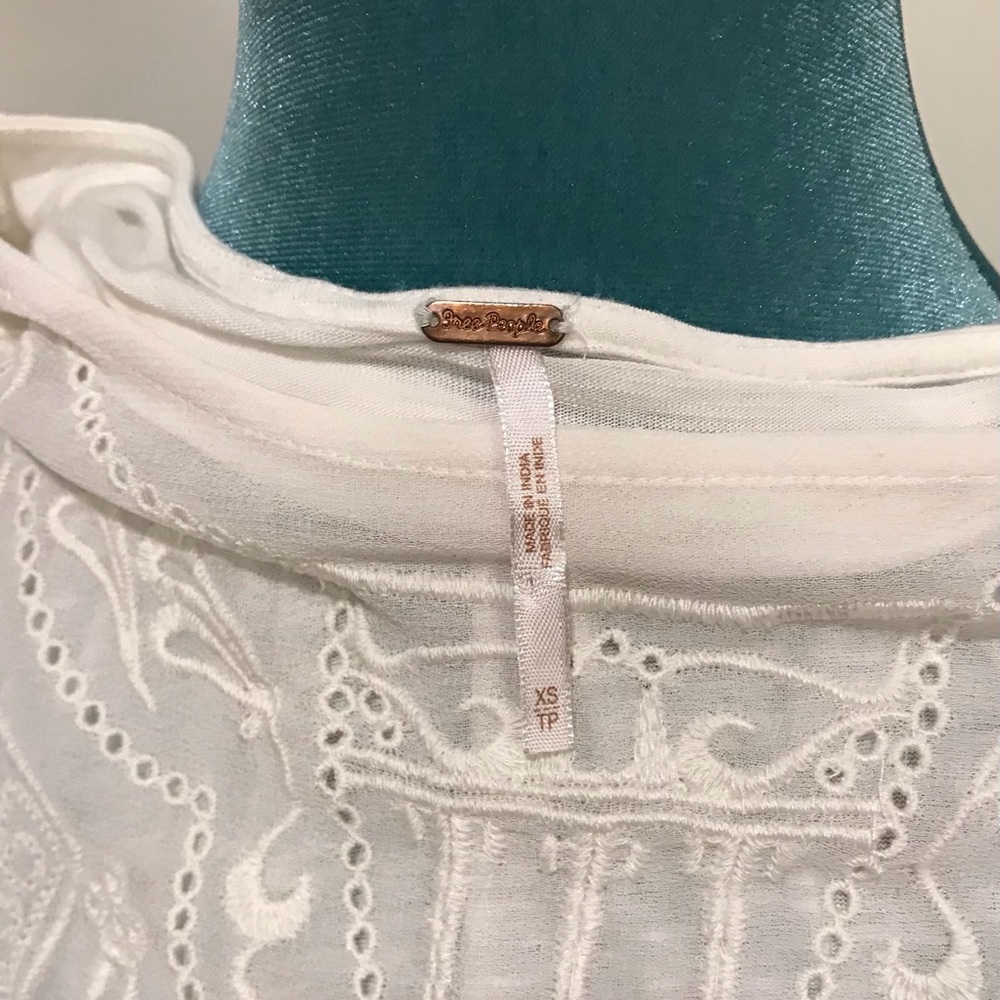Free People Boho White Embroidered Blouse - Picture 4 of 6